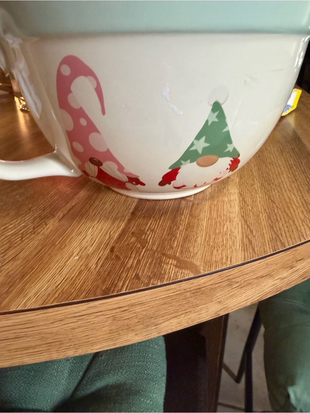 Festive Ceramic Mixing Bowl with Pink & Green Gnome Accents